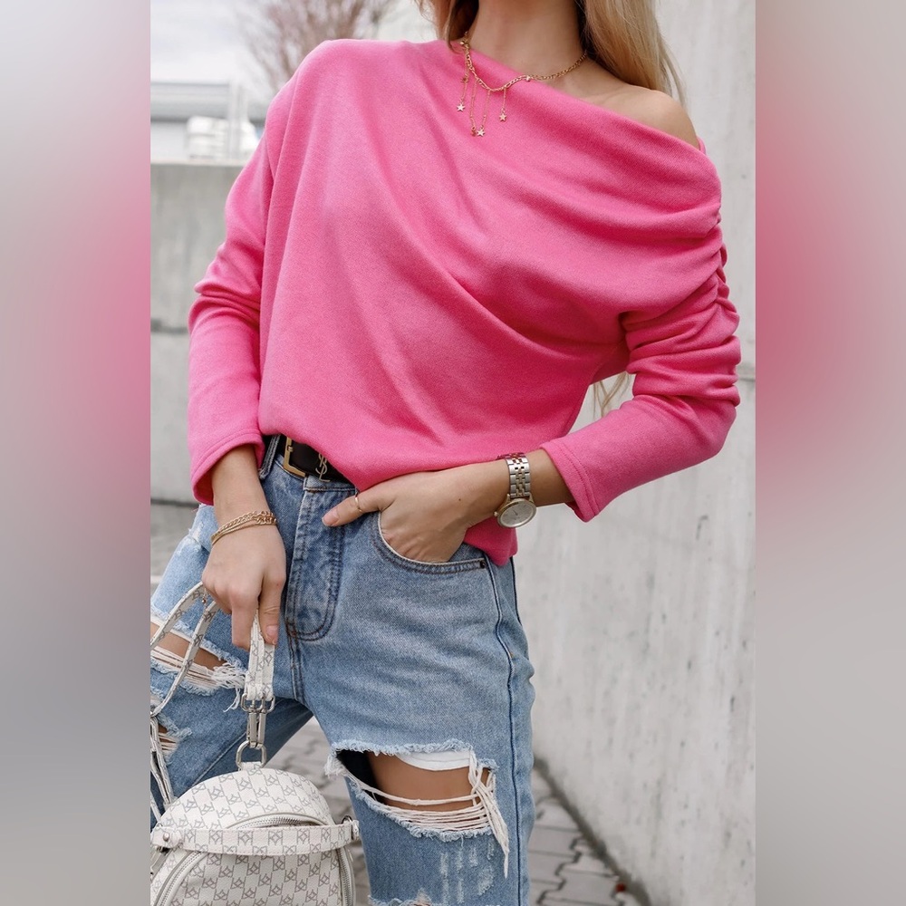 Pink Off-Shoulder Women Sweater